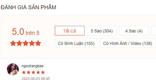 Thống kê review sản phẩm là 5 sao