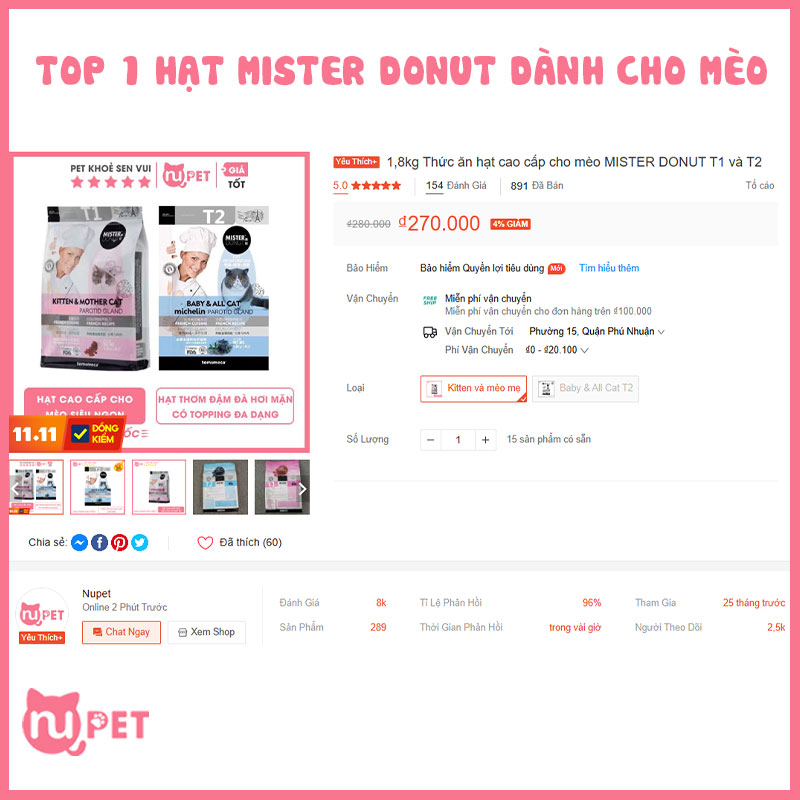 Hạt cho mèo Mister Donut