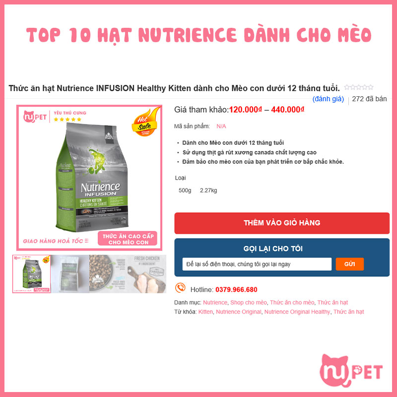 Hạt Nutrience cho mèo