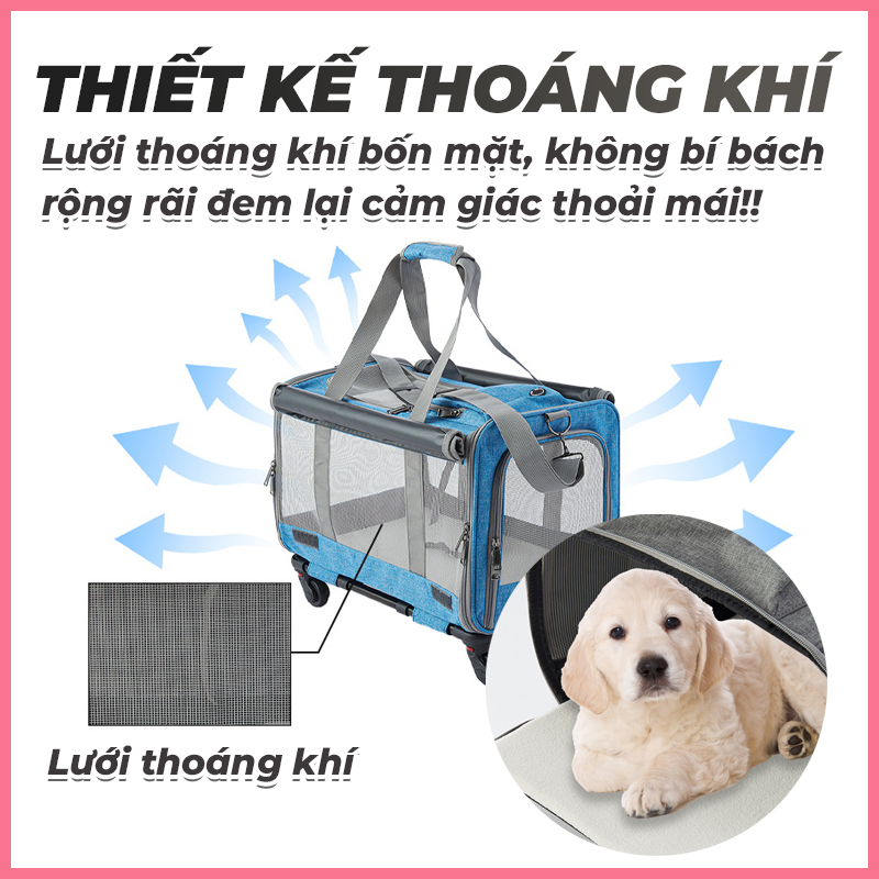 xe-day-cho-meo-tui-van-chuyen-cho-meo-3 Xe đẩy chó mèo túi vận chuyển đẩy có bánh xe cho chó mèo 3