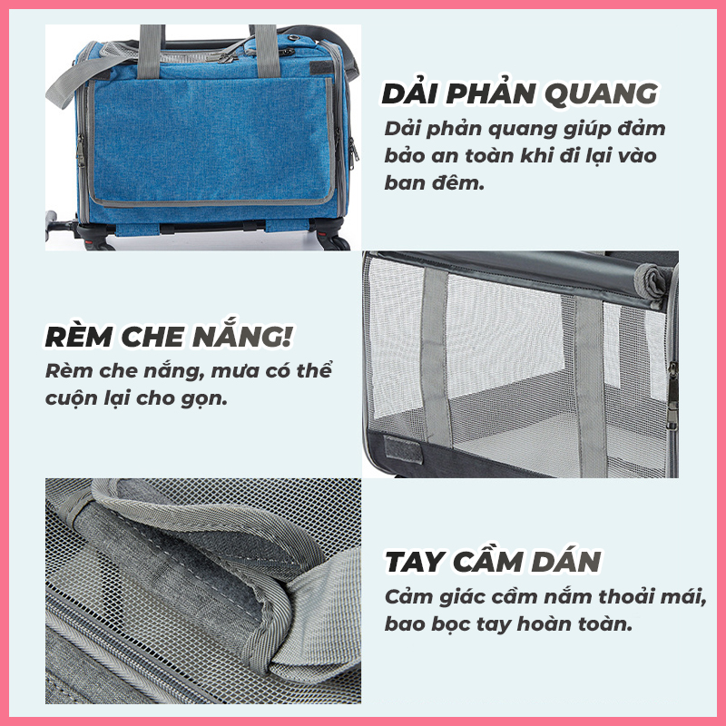 xe-day-cho-meo-tui-van-chuyen-cho-meo-6 Xe đẩy chó mèo túi vận chuyển đẩy có bánh xe cho chó mèo 6
