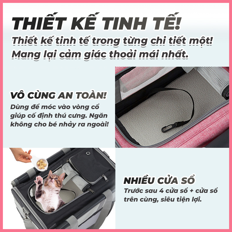xe-day-cho-meo-tui-van-chuyen-cho-meo-7 Xe đẩy chó mèo túi vận chuyển đẩy có bánh xe cho chó mèo 7