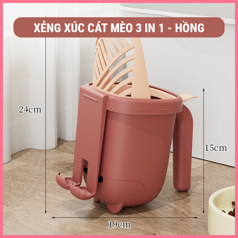 xeng-hot-phan-meo-3-in-1-hong Xẻng hốt phân mèo 3 in 1 hông