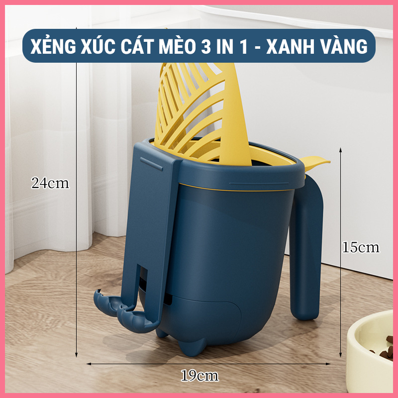 xeng-hot-phan-meo-3-in-1-xanh-vang Xẻng hốt phân mèo 3 in 1 xanh vàng