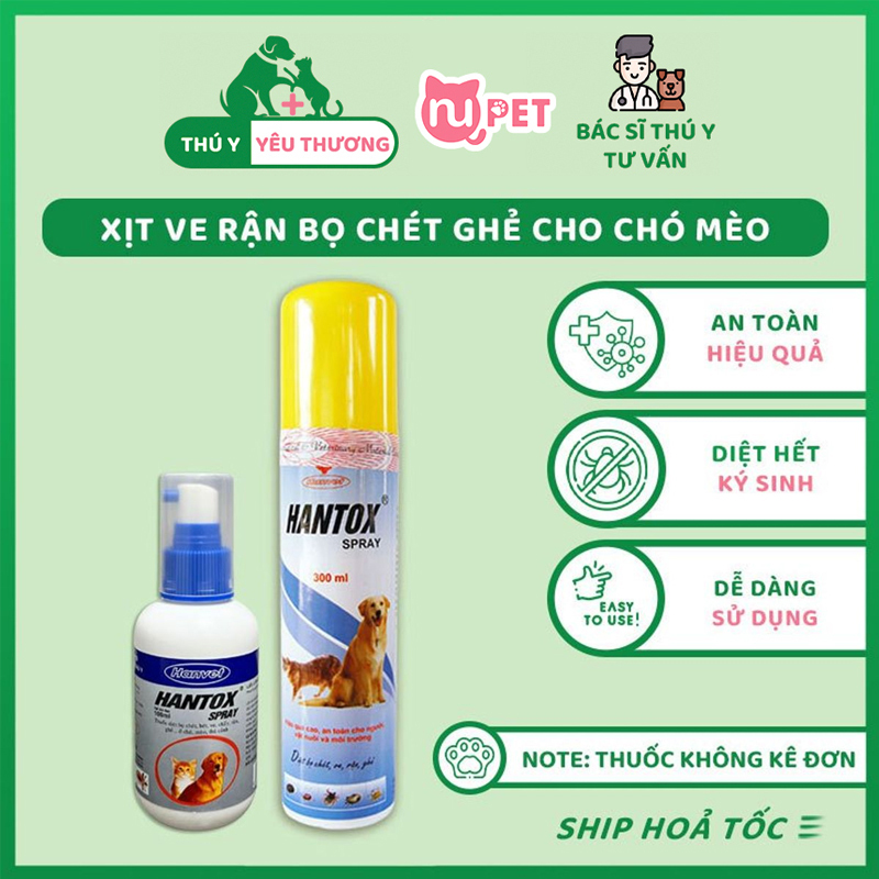 Xịt ve rận Hantox Hanvet Spray chó mèo nupet thú y yêu thương