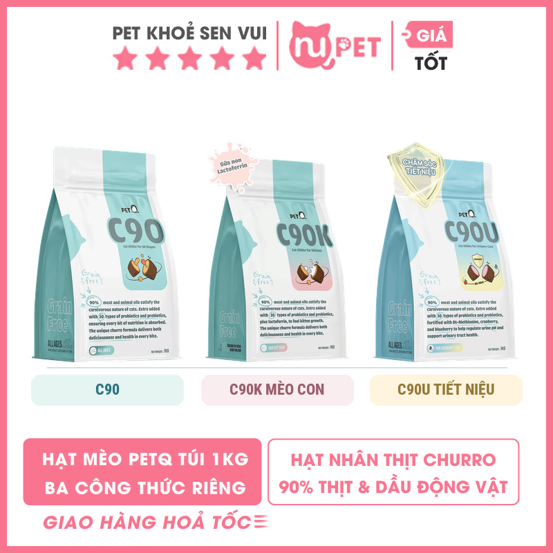 Hạt mèo PetQ Churro C90 bịch 1kg Nupet 1