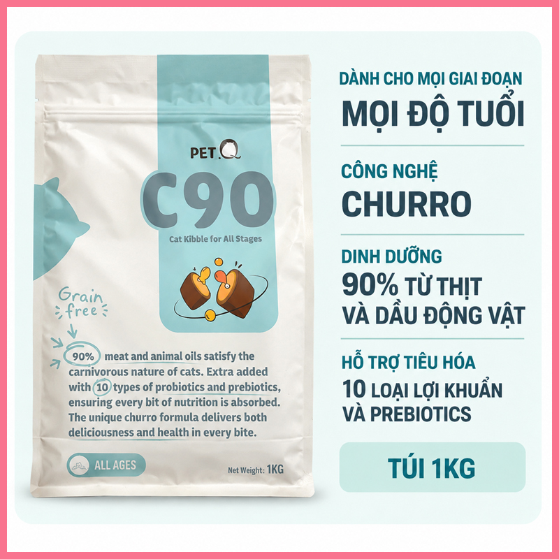 Hạt PetQ Churro C90 dành cho mèo mọi lứa tuổi